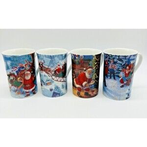 Lenox For The Holidays Santas Journey Set of 4 Mugs Christmas Reindeer Sleigh